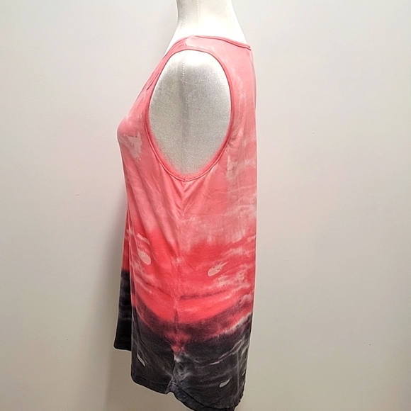 Fuda Tie Dye Tank Top with Slits at Shoulders Pink Gray White V-Neck Size M - Picture 4 of 9